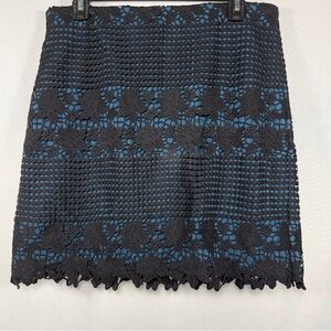Ann Taylor LOFT Black Lace Teal Blue Mini Skirt Size 10
